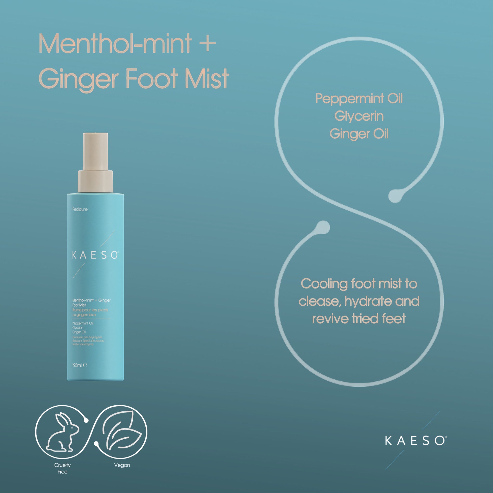 Kaeso Pedicure Menthol - Mint & Ginger Foot Mist 195ml