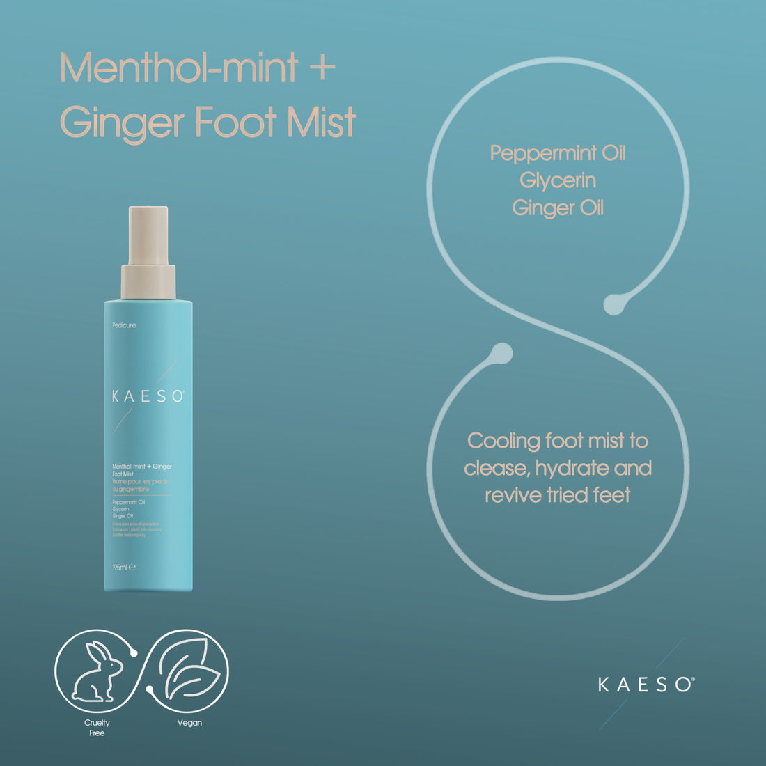 Kaeso Pedicure Menthol - Mint & Ginger Foot Mist 195ml
