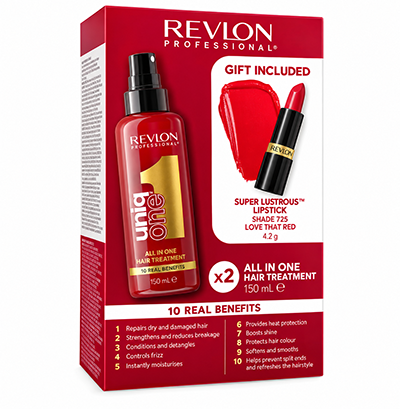Revlon UniqOne All In One Hair Treatment Duo 2x150ml + Free Lipstick